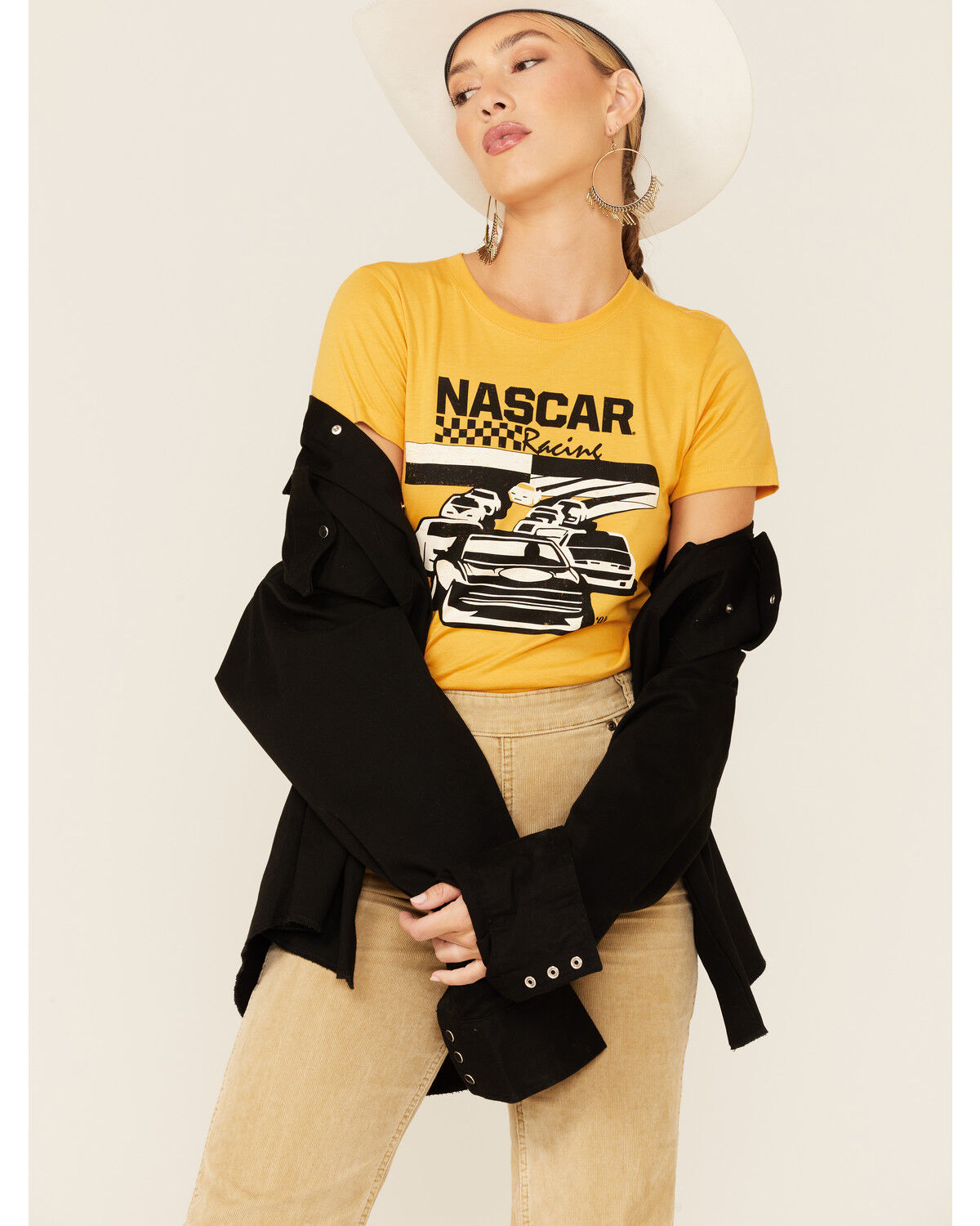 Image #1 - Issac Morris Women's Nascar Racing Graphic Short Sleeve Tee, Mustard, hi-res