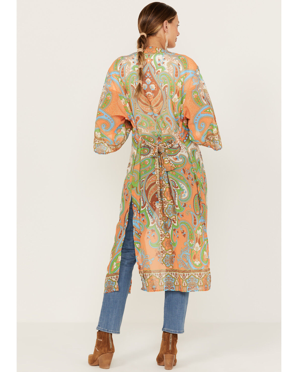 Image #4 - Flying Tomato Women's Paisley Print Kimono, Orange, hi-res