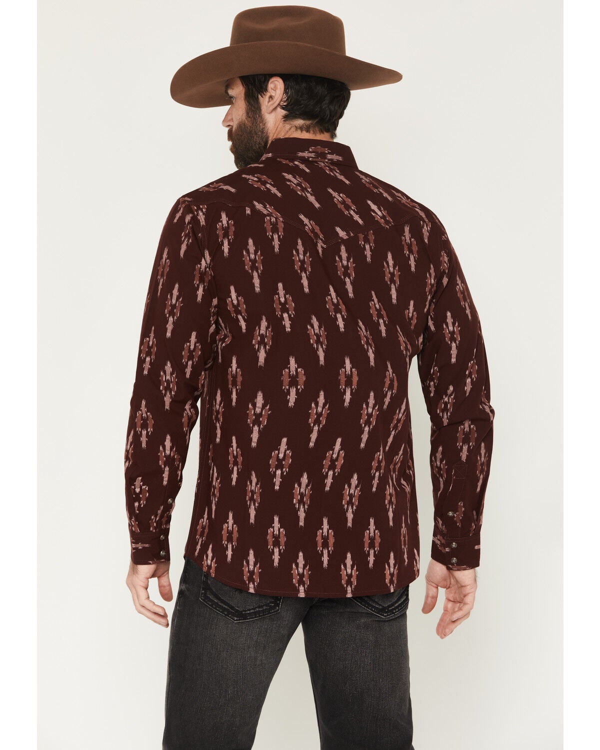 Image #4 - Moonshine Spirit&reg; Men's Burning Man Printed Long Sleeve Snap Western Print, Burgundy, hi-res