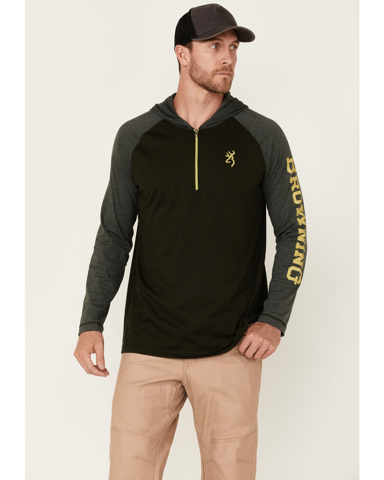Browning Men's Rosin Green Lucas 1/2 Zip Hooded Pullover , Green, hi-res