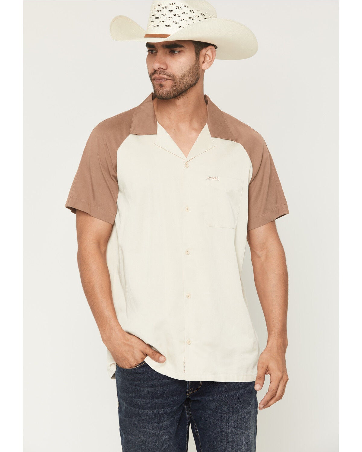 Image #4 - Sendero Provisions Men's Saloon Embroidered Short Sleeve Button-Down Western Shirt, Sand, hi-res