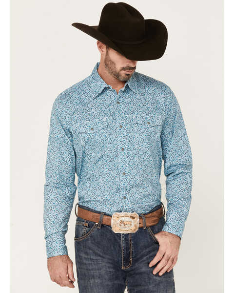 Wrangler 20x Men's Paisley Print Long Sleeve Snap Western Shirt, Teal, hi-res