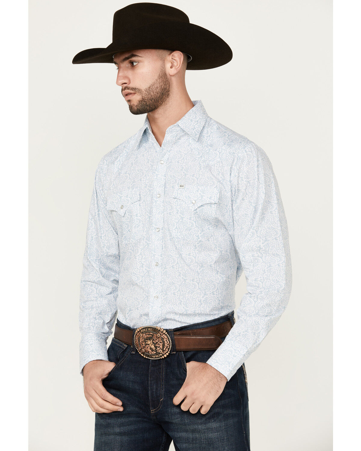 Image #2 - Ely Walker Men's Paisley Print Long Sleeve Snap Western Shirt, Light Blue, hi-res