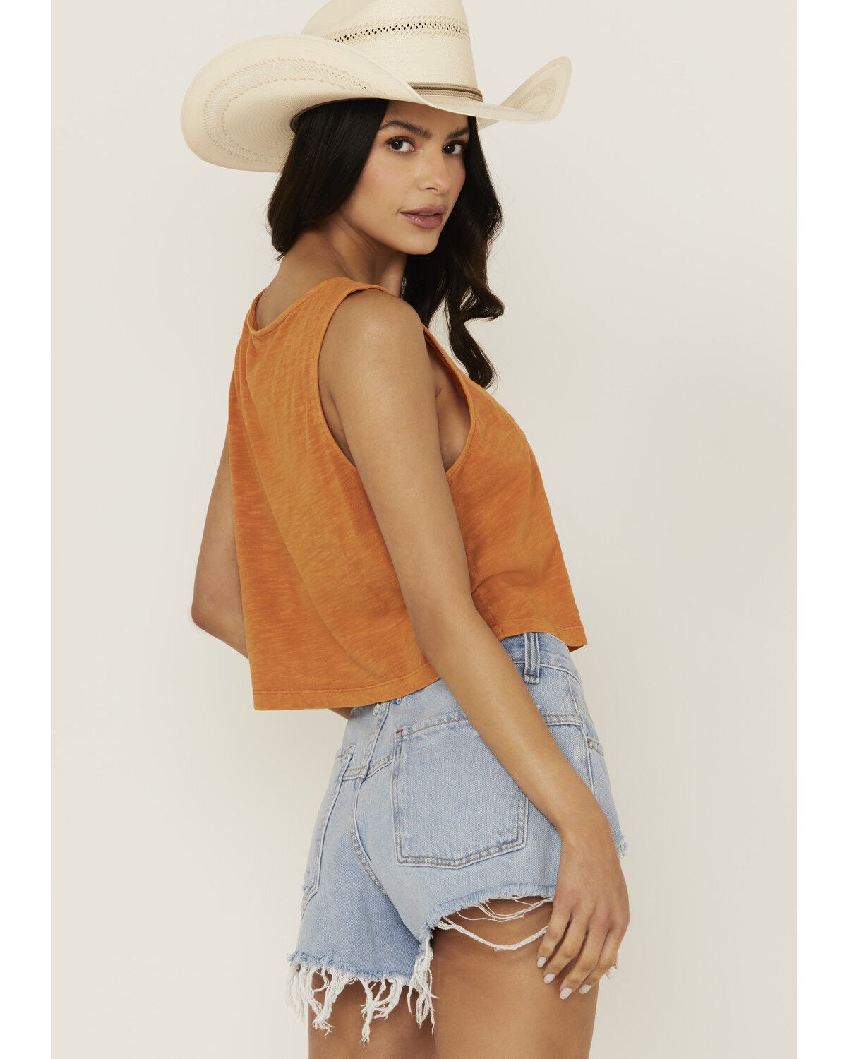 Image #4 - Cleo + Wolf Women's Brighton Cropped Pintuck Tank, Light Orange, hi-res