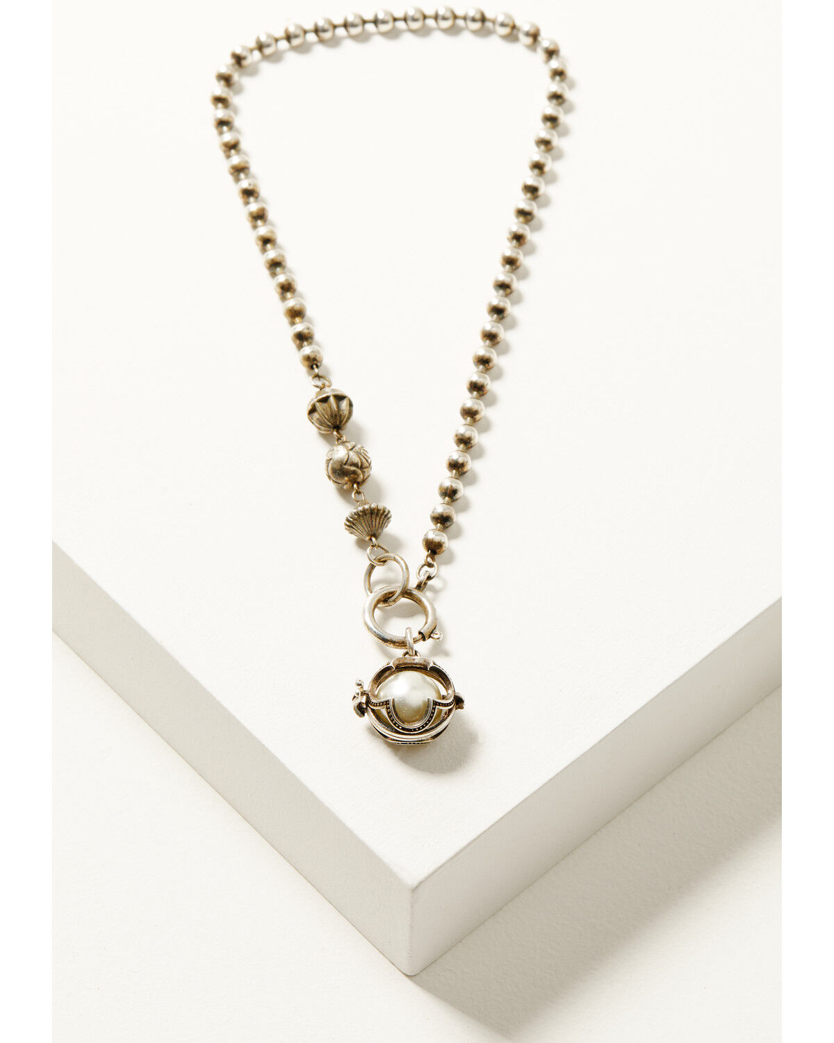 Image #2 - Erin Knight Designs Women's Vintage Sterling Plated Ball Chain with Vintage Caged Pendant, Gold, hi-res