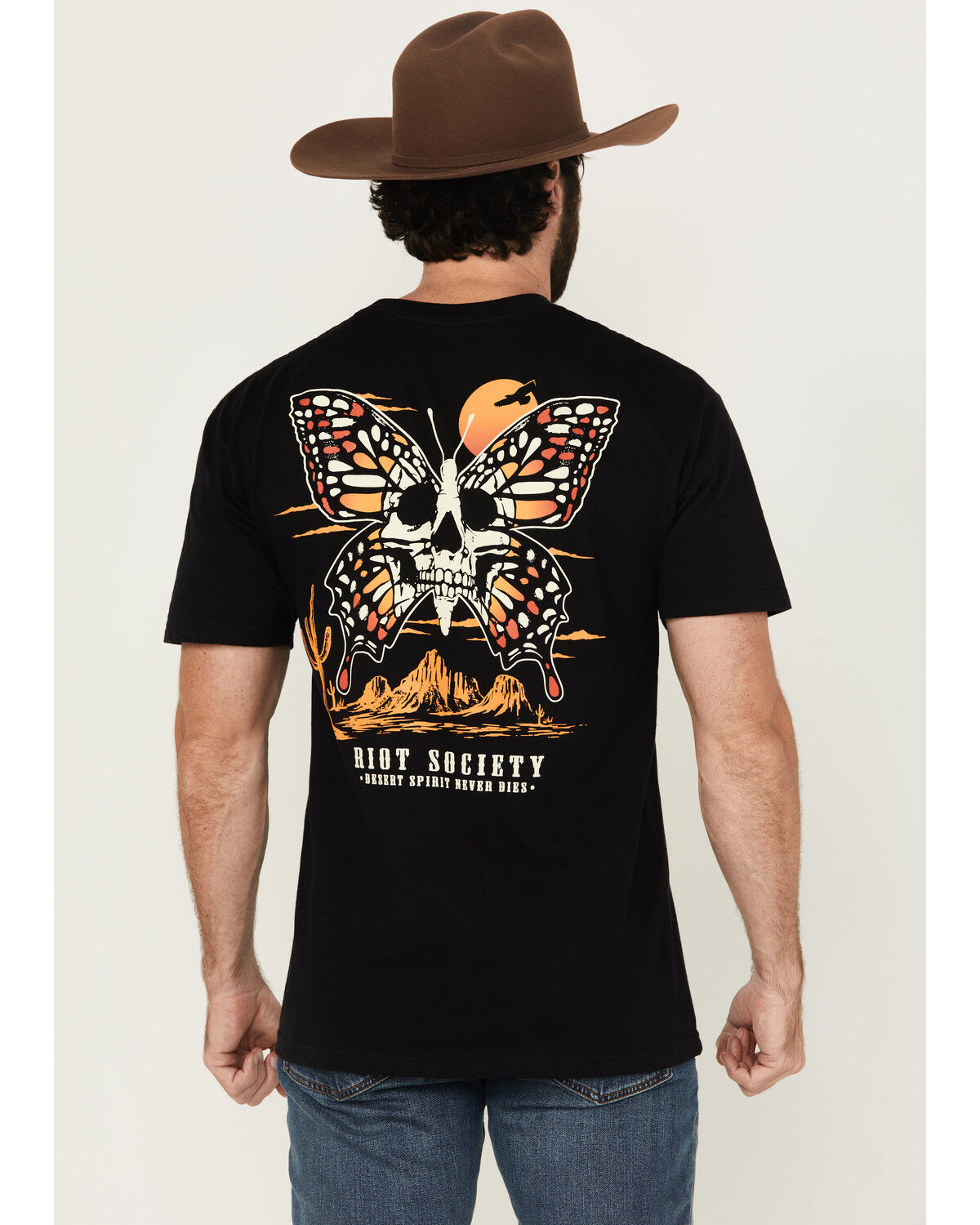 Image #1 - Riot Society Men's Boot Barn Exclusive Monarch Short Sleeve Graphic T-Shirt, Black, hi-res