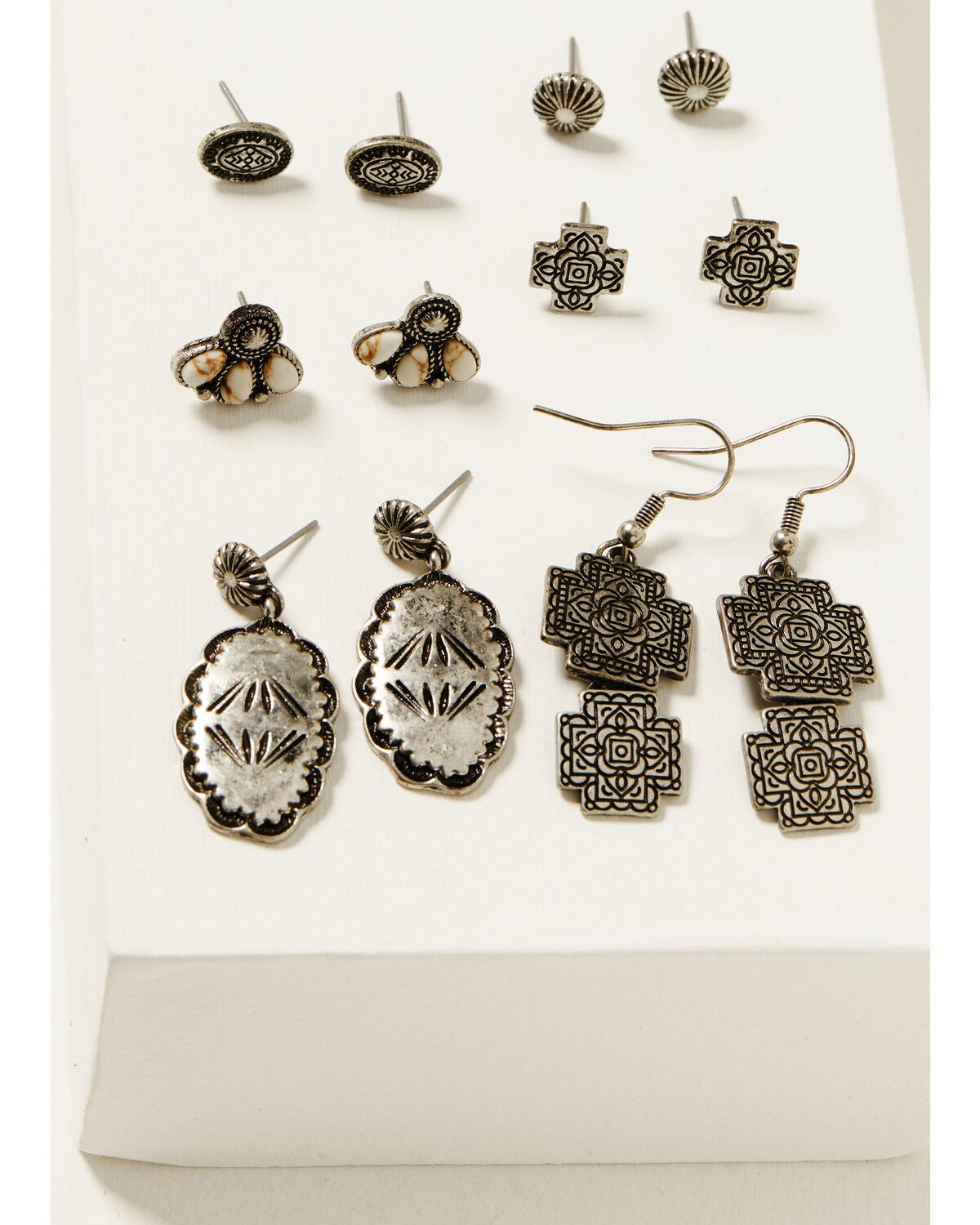 Image #1 - Shyanne Women's Isla Oasis Stamped Earring Set - 6 Piece, Silver, hi-res