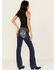 Image #1 - Miss Me Women's Dark Wash Mid Rise Geo Pocket 32" Bootcut Stretch Denim Jeans, Dark Wash, hi-res
