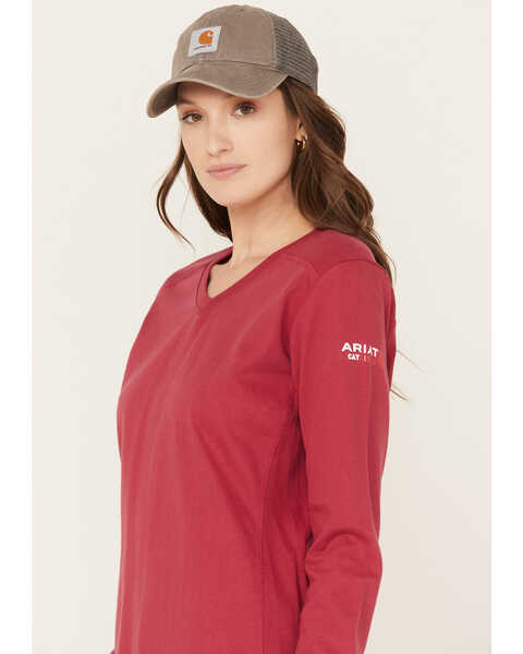 Image #2 - Ariat Women's FR AC Long Sleeve Work Shirt, Cherry, hi-res
