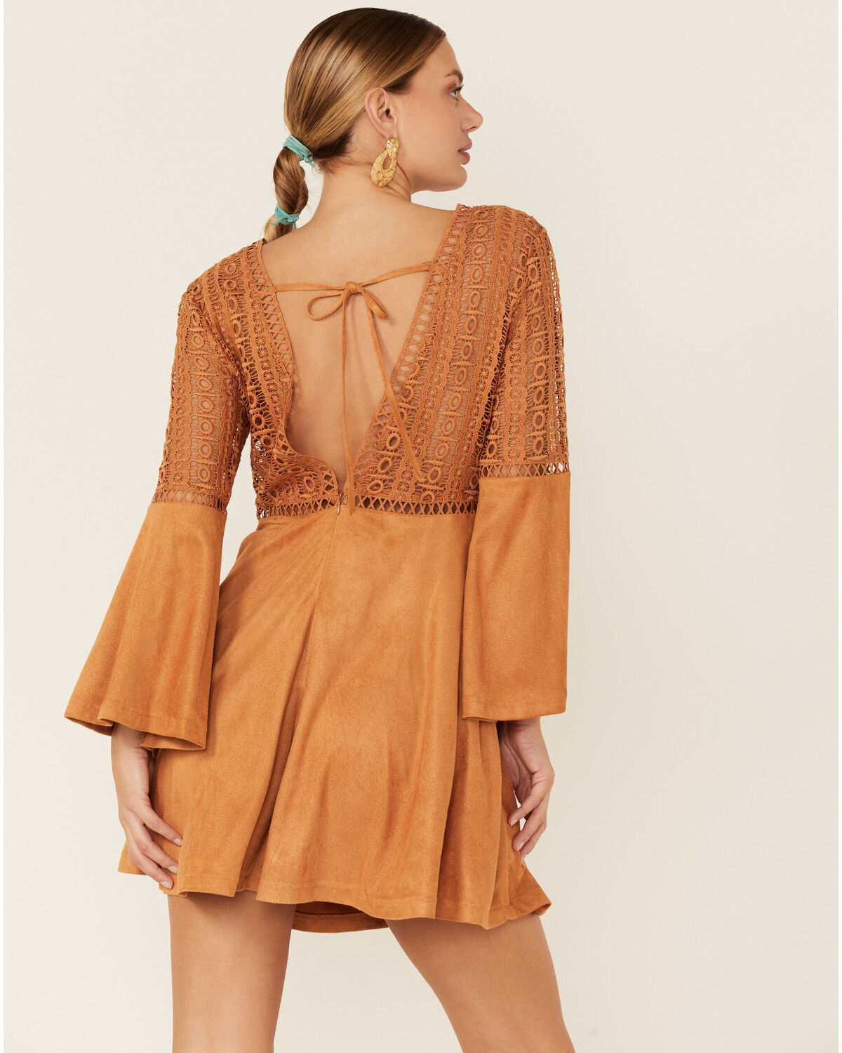 Image #3 - Beyond The Radar Women's Cut-Out Bell Sleeve Mini Dress, Tan, hi-res