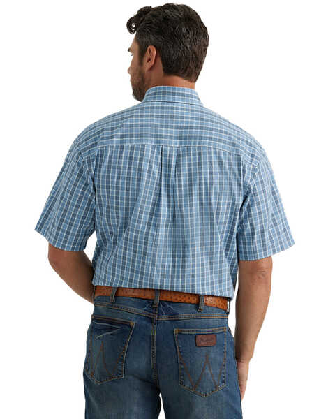 Image #3 - George Strait by Wrangler Men's Plaid Print Short Sleeve Button-Down Western Shirt, Blue, hi-res
