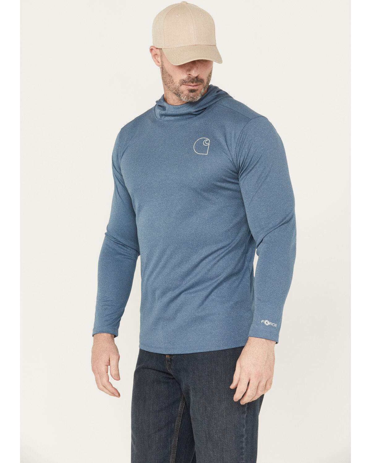 Image #4 - Carhartt Men's Force Sun Defender™ Lightweight Long Sleeve Hooded Work Shirt, Blue, hi-res