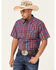 Image #1 - Moonshine Spirit Men's Roja Plaid Print Short Sleeve Snap Western Shirt, Navy, hi-res