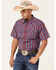 Image #1 - Moonshine Spirit Men's Roja Plaid Print Short Sleeve Snap Western Shirt , Navy, hi-res