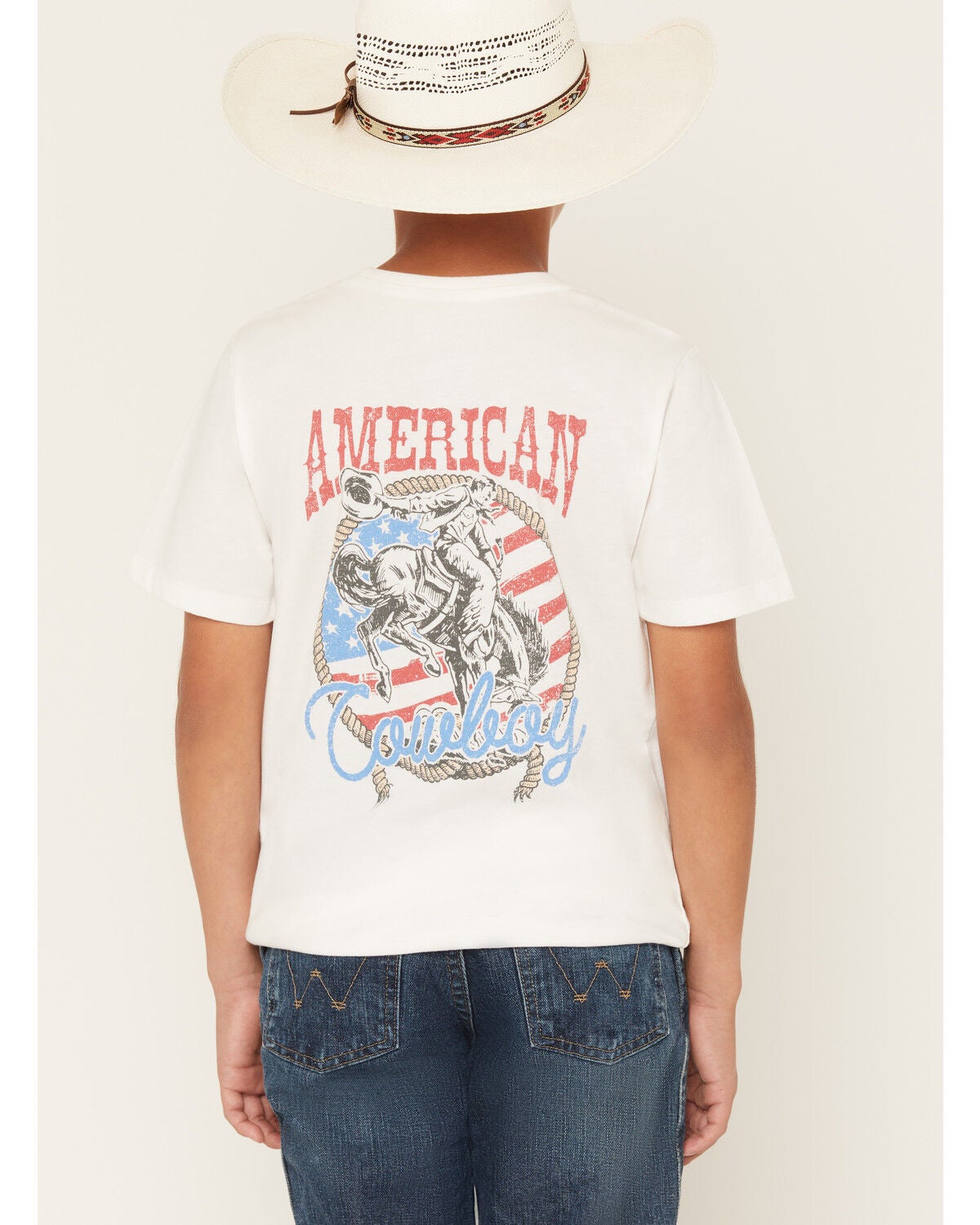 Sable Sky Boys' American Cowboy Short Sleeve Graphic T-Shirt, White, hi-res