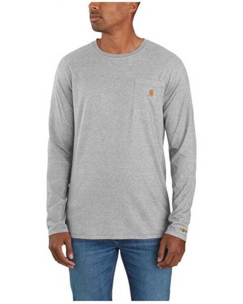 Image #1 - Carhartt Men's Force Relaxed Fit Midweight Long Sleeve Logo Pocket Work T-Shirt, Grey, hi-res