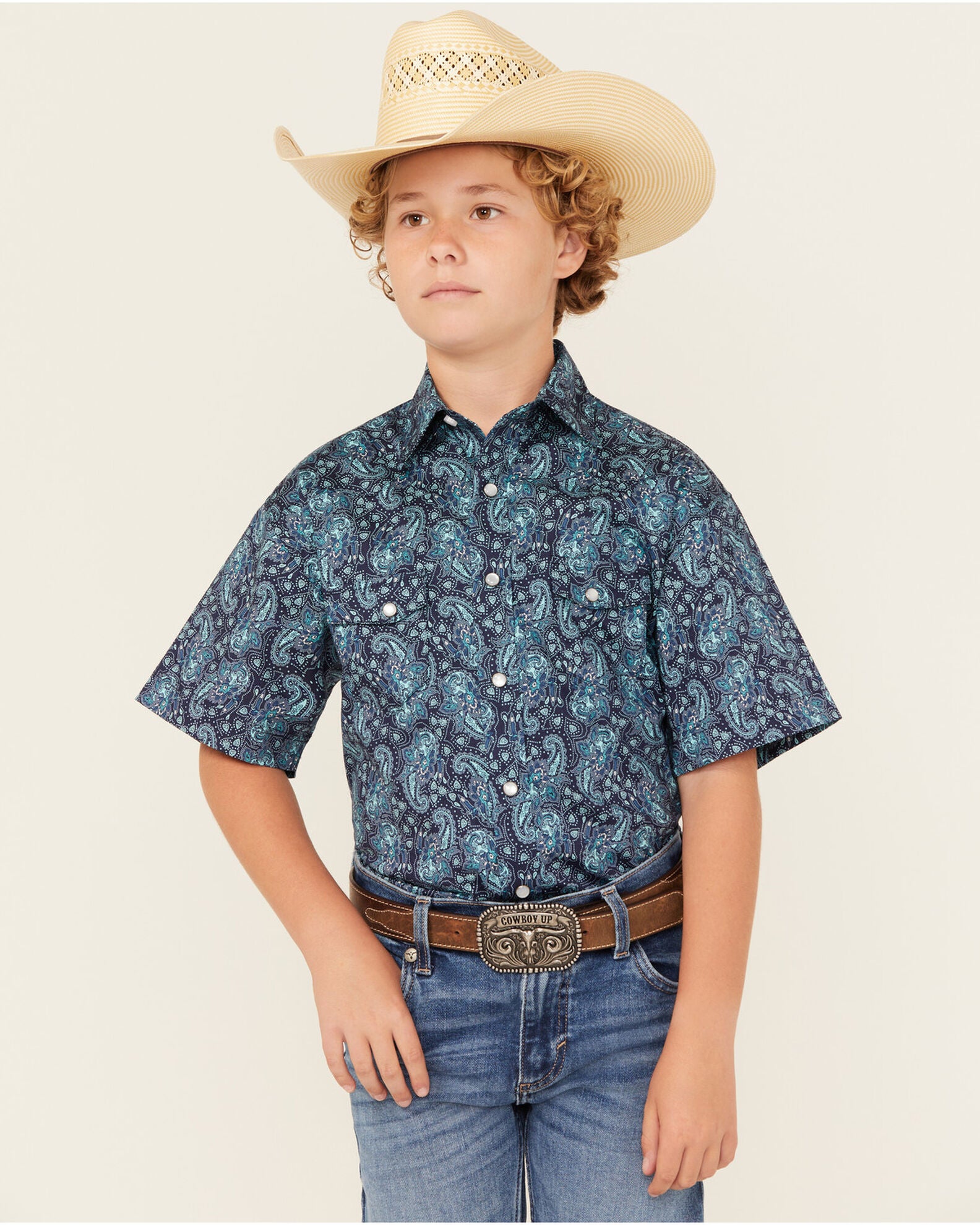 Product Name: Panhandle Boys' Paisley Print Long Sleeve Snap Western Shirt
