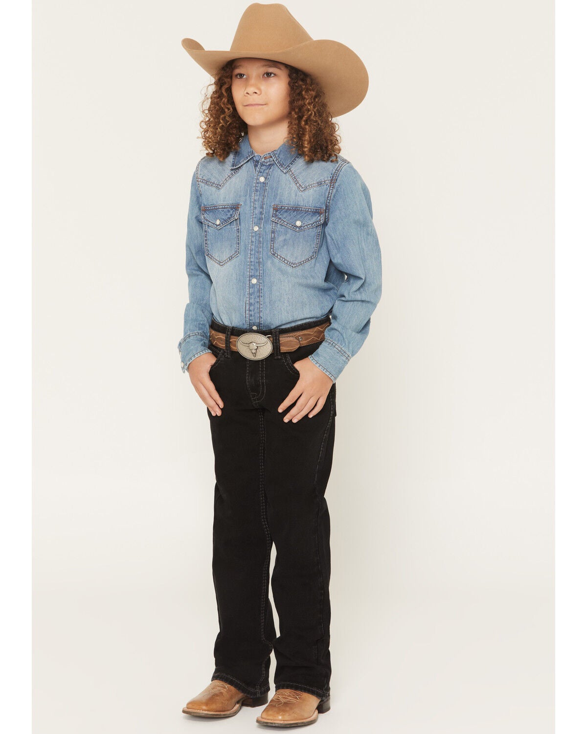 Image #1 - Rock & Roll Denim Boys' Bootcut Stretch Denim Jeans, Black, hi-res