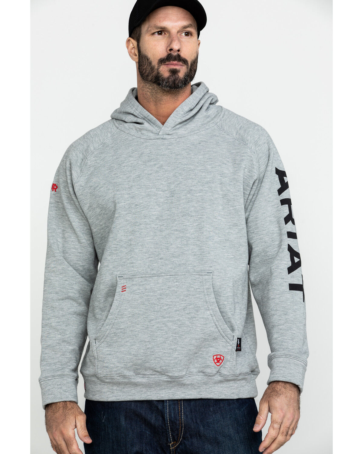 Image #3 - Ariat Men's FR Primo Fleece Logo Hooded Work Sweatshirt, Heather Grey, hi-res