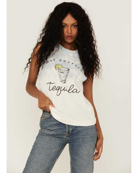 Image #1 - Cleo + Wolf Women's May Contain Tequila Tie Dye Tank , Ivory, hi-res