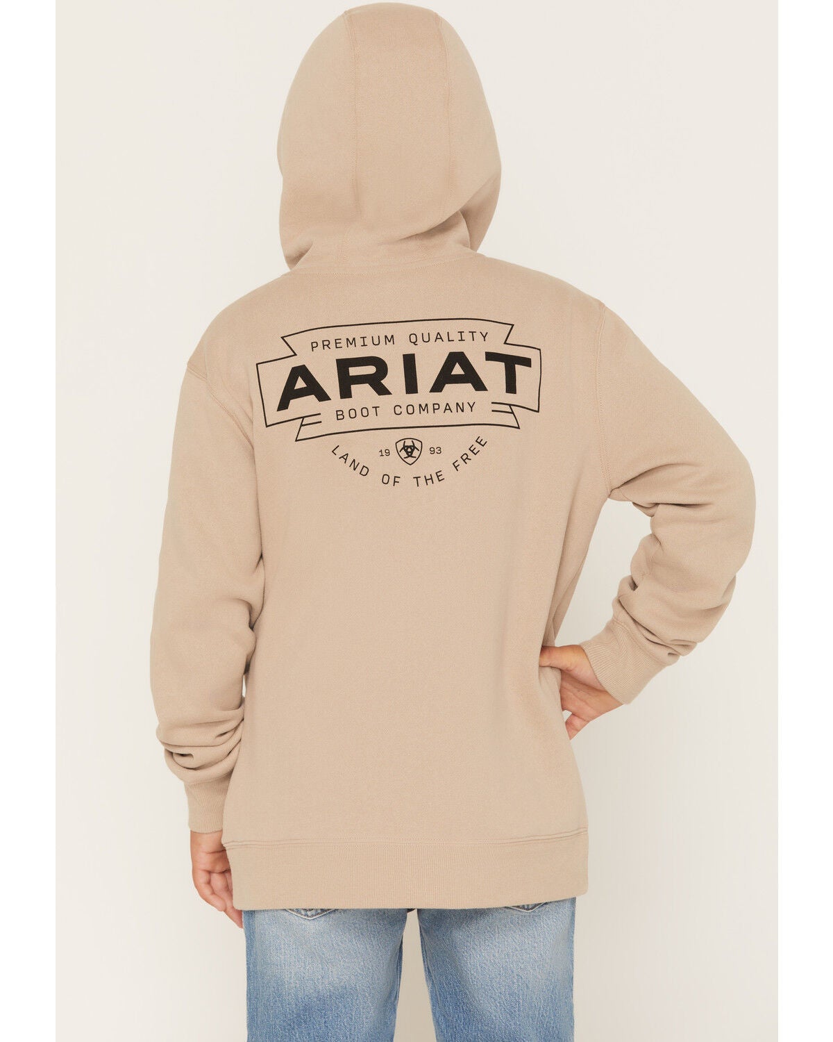 Image #1 - Ariat Boys' Boot Barn Exclusive Logo Graphic Hooded Sweatshirt, Sand, hi-res