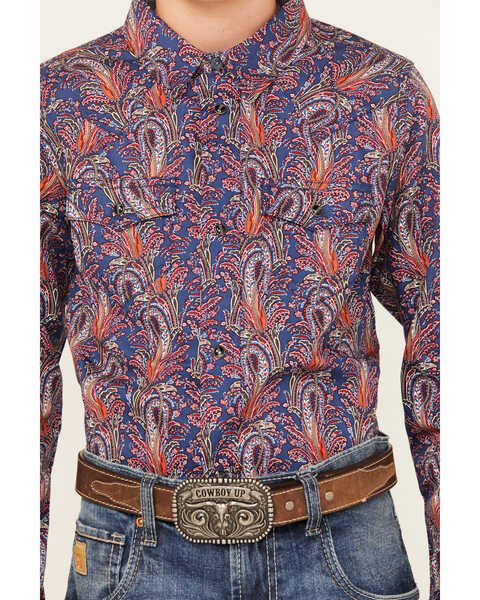 Image #3 - Cody James Boys' Jefferson Printed Long Sleeve Snap Western Shirt , Navy, hi-res