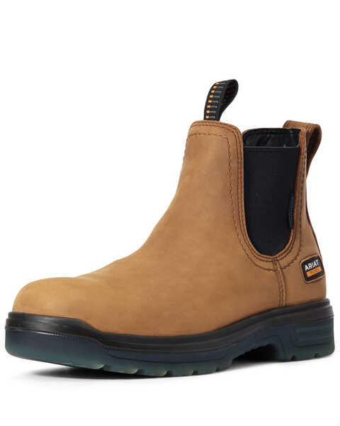 Ariat Men's Turbo Chelsea Waterproof Work Boots - Soft Toe, Brown, hi-res