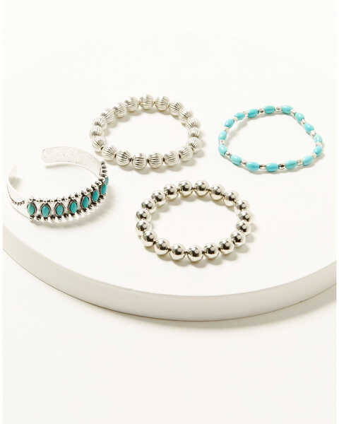 Image #1 - Shyanne Women's Cuff and Stretch Bead Statement Bracelet Set - 4 Piece , Turquoise, hi-res