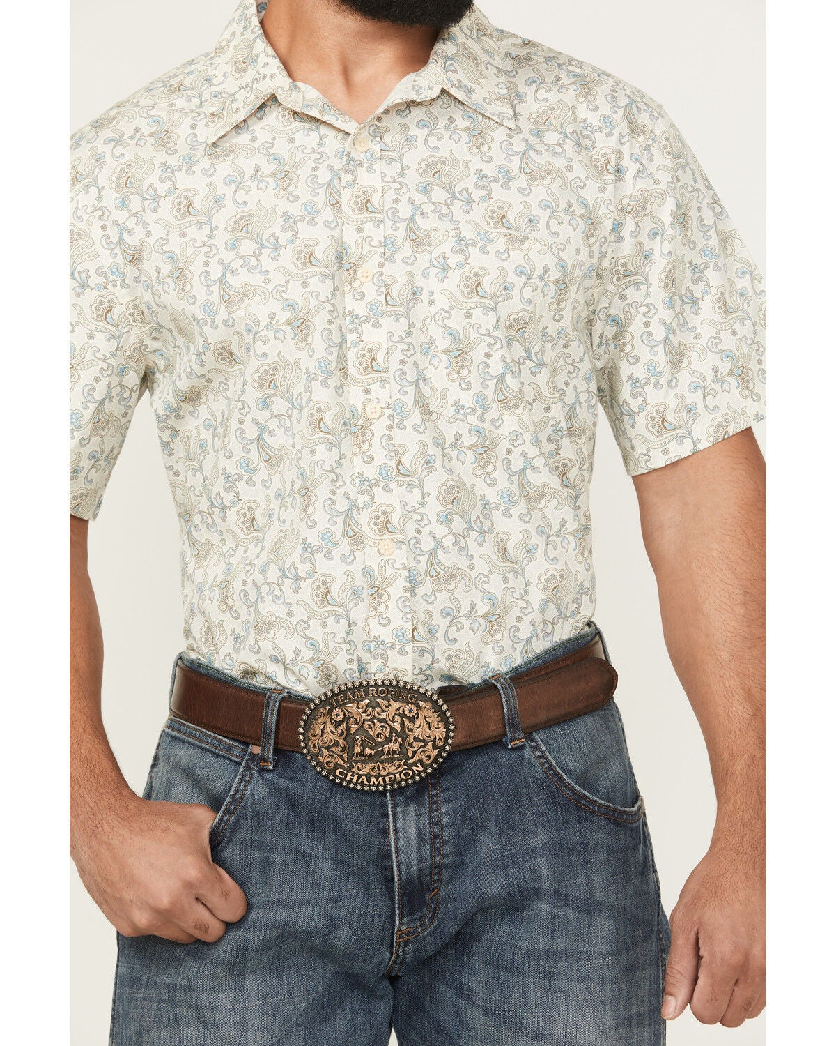 Image #3 - Gibson Trading Co Men's Groovy Floral Print Short Sleeve Button-Down Western Shirt - Big, Ivory, hi-res