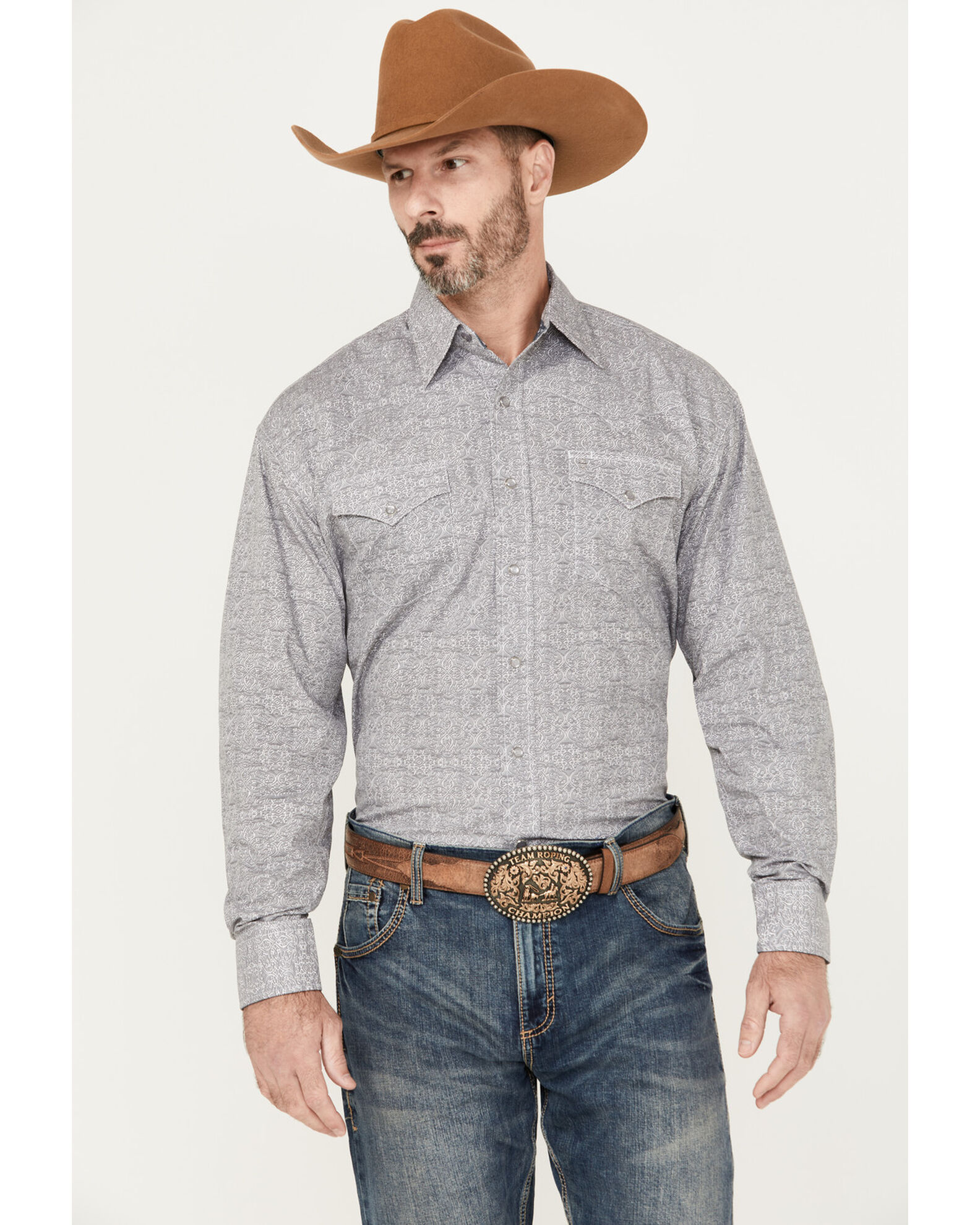 Pearl Snap Western Shirt in Gray MEN