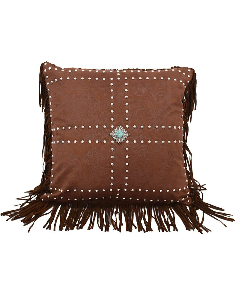 HiEnd Accents Faux Leather Pillow With Concho and Stud Details, Brown, hi-res