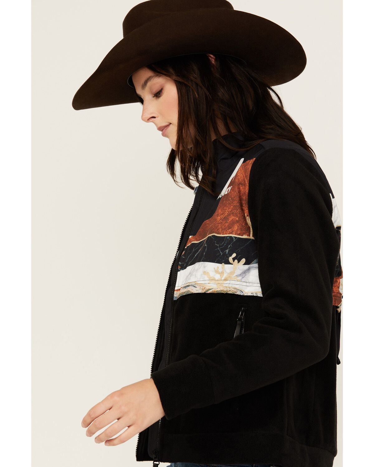 Image #2 - Hooey Women's Landscape Print Tech Fleece Jacket, Black, hi-res