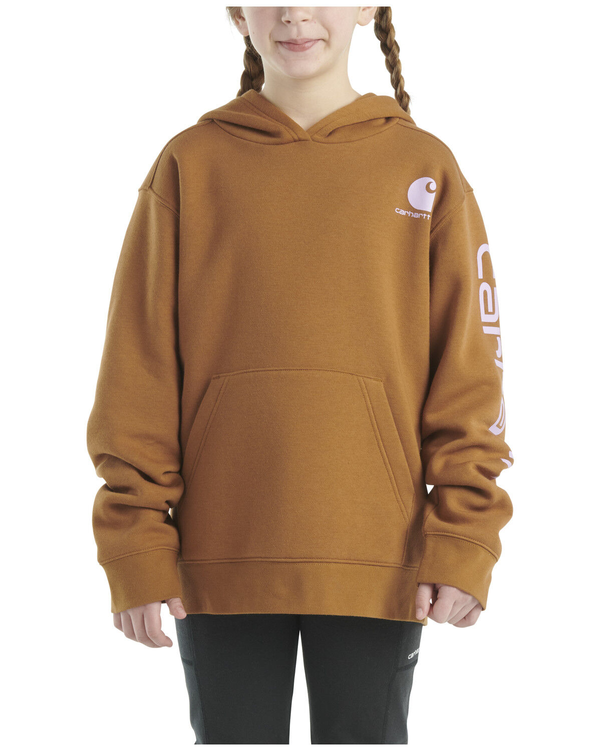 Image #1 - Carhartt Girls' Logo Graphic Hoodie, Brown, hi-res