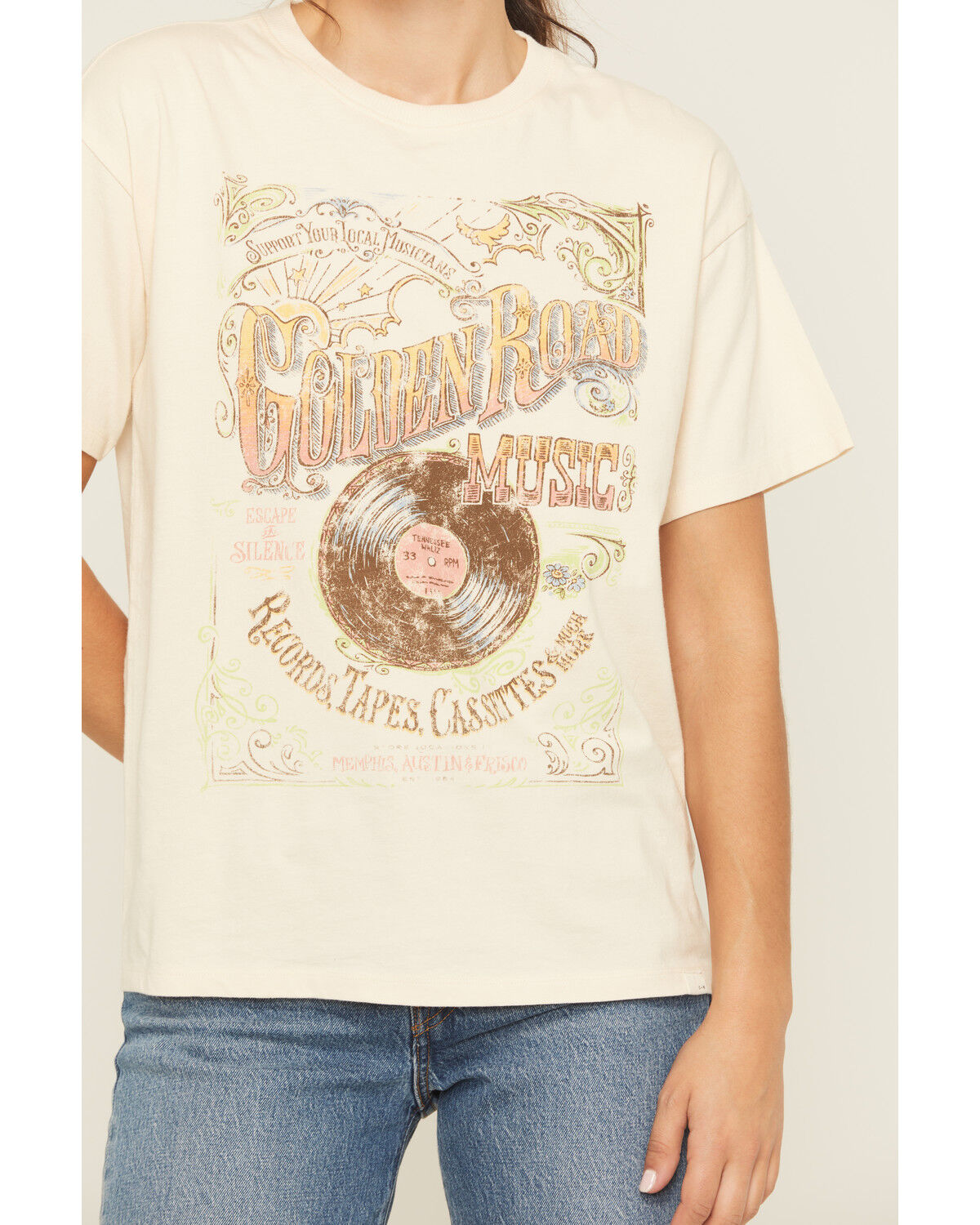 Image #3 - Cleo & Wolf Women's Golden Road Short Sleeve Graphic Tee, Sand, hi-res