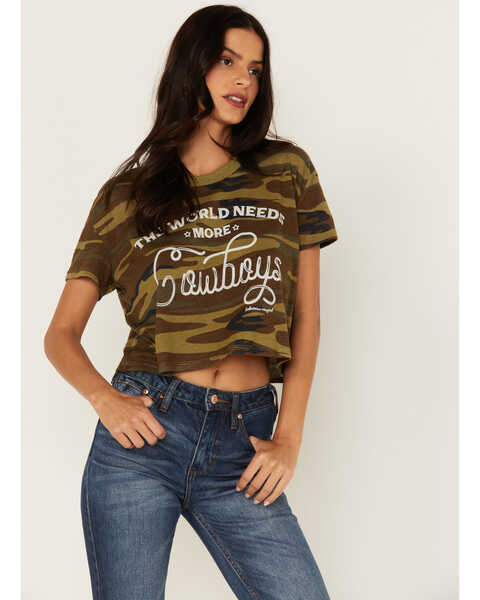 Image #1 - Bohemian Cowgirl Women's Need More Cowboys Graphic Short Sleeve Tee, Olive, hi-res