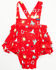 Image #1 - Wrangler Infant Girls' Conversation Print Ruffle Overalls, Red, hi-res