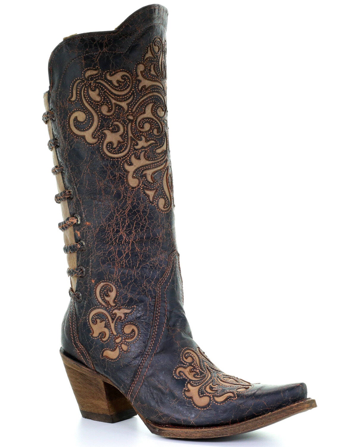 Corral Women's Inlay and Straps Cowgirl Boots - Snip Toe
