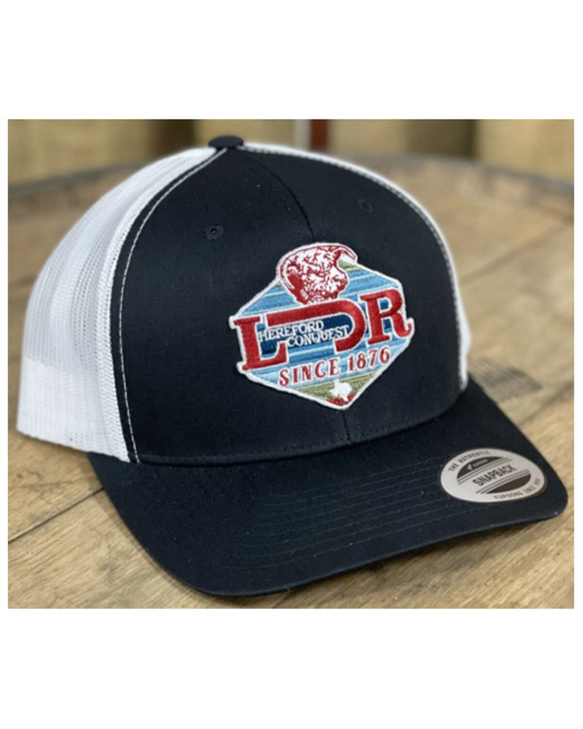 Image #1 - Lazy J Ranch Men's Black & White LJR Hereford Conquest Patch Mesh-Back Ball Cap, Black, hi-res