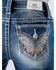 Miss Me Girls' Mid Rise Non-Flap Floral and Feather Dreamcatcher Stretch Bootcut Jeans, Blue, hi-res