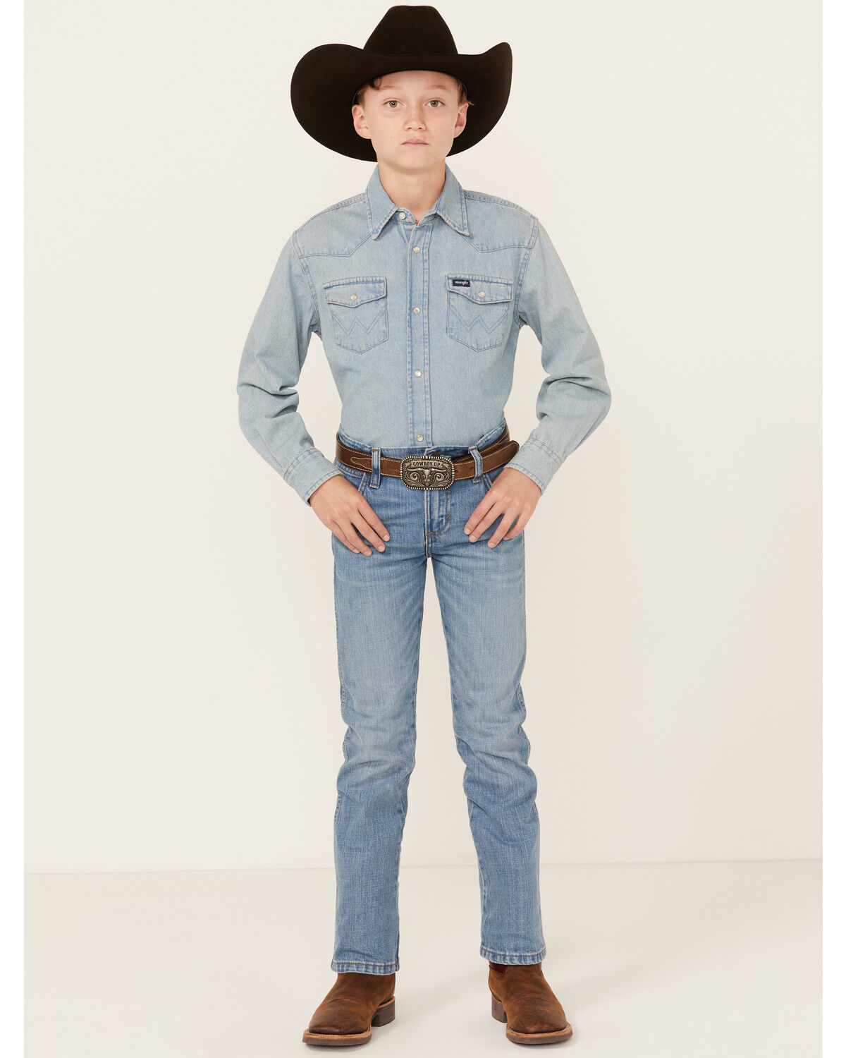 Image #1 - Wrangler Retro Boys' Applewood Medium Wash Slim Straight Stretch Denim Jeans, Medium Wash, hi-res