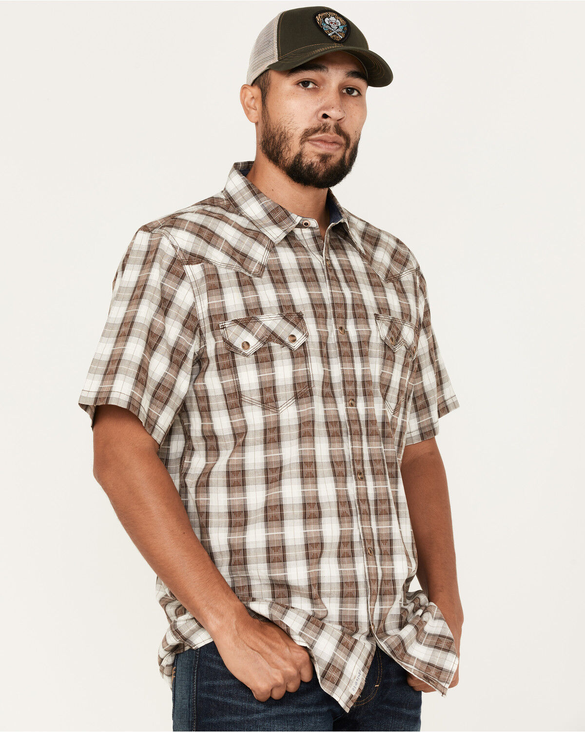 Image #2 - Moonshine Spirit Men's Twisted Barb Plaid Snap Western Shirt, Brown, hi-res