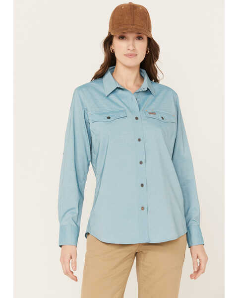 Image #1 - Ariat Women's Rebar VentTEK Long Sleeve Button Down Work Shirt, Light Blue, hi-res