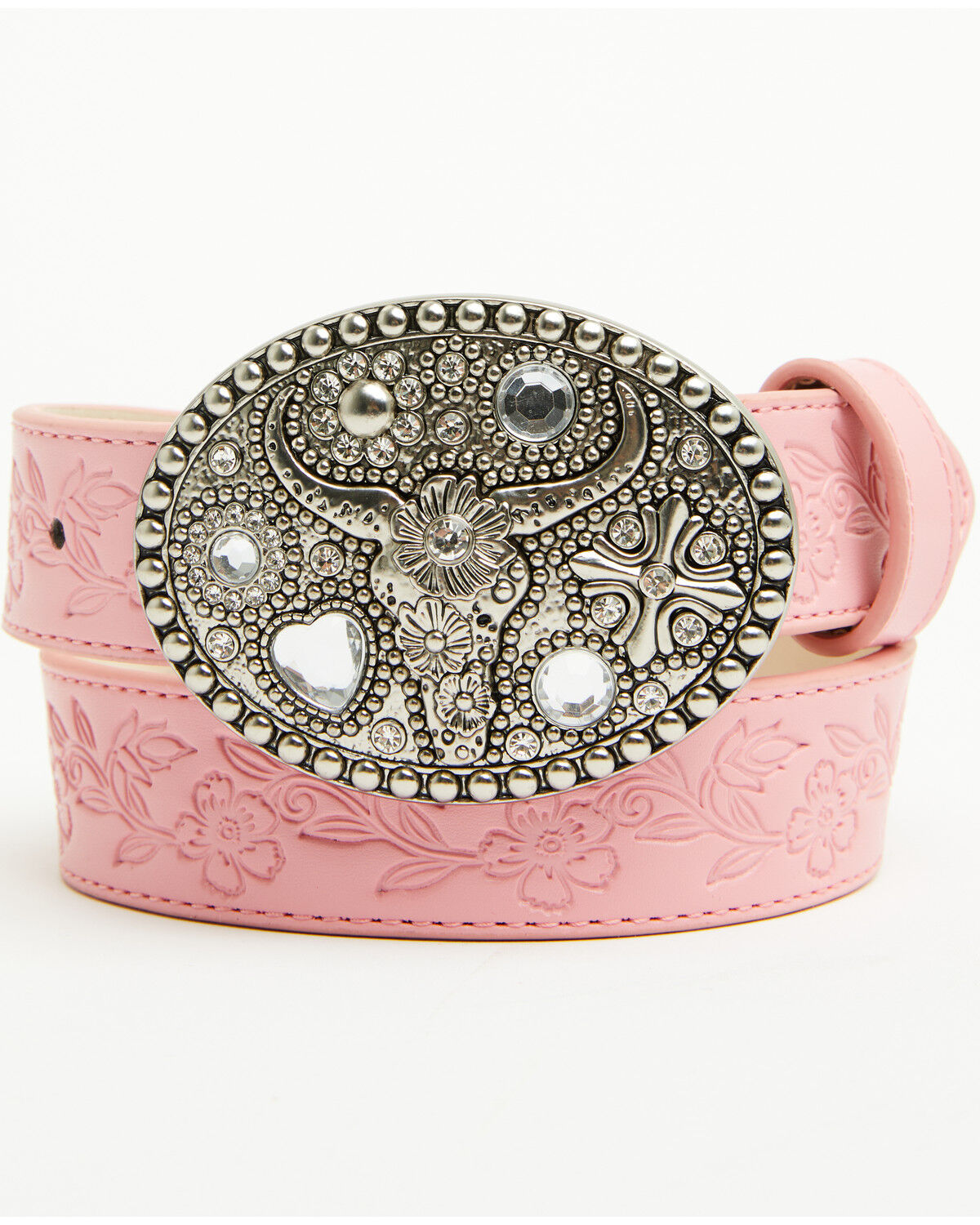 Image #1 - Shyanne Girls' Longhorn Bling Buckle Belt, Pink, hi-res