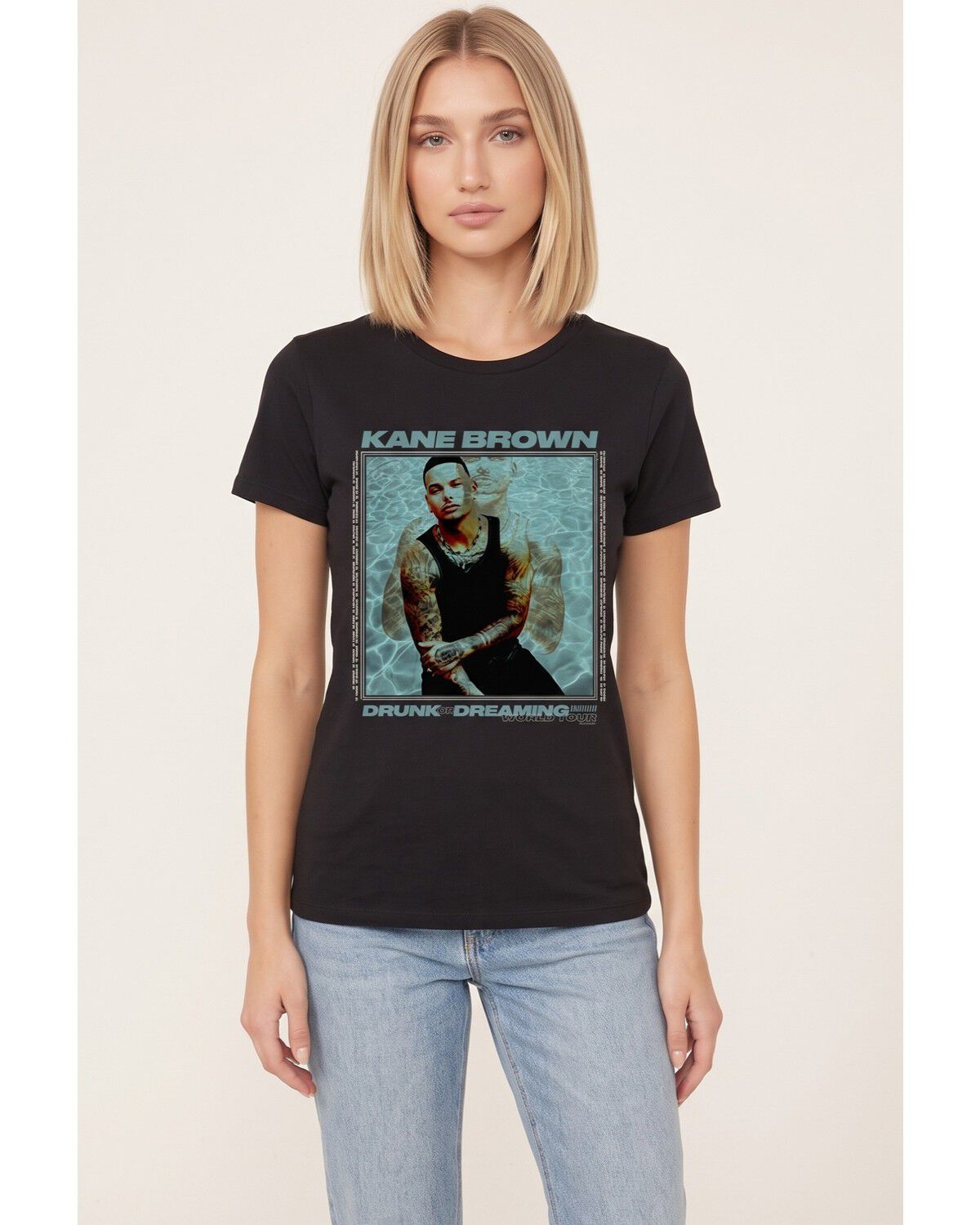 Image #1 - Americana Women's Kane Brown Drunk or Dreaming Tour Short Sleeve Graphic Tee, Black, hi-res