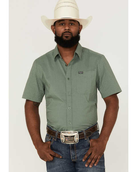Kimes Ranch Men's Spyglass Mini Check Short Sleeve Button Down Western Shirt , Sage, hi-res