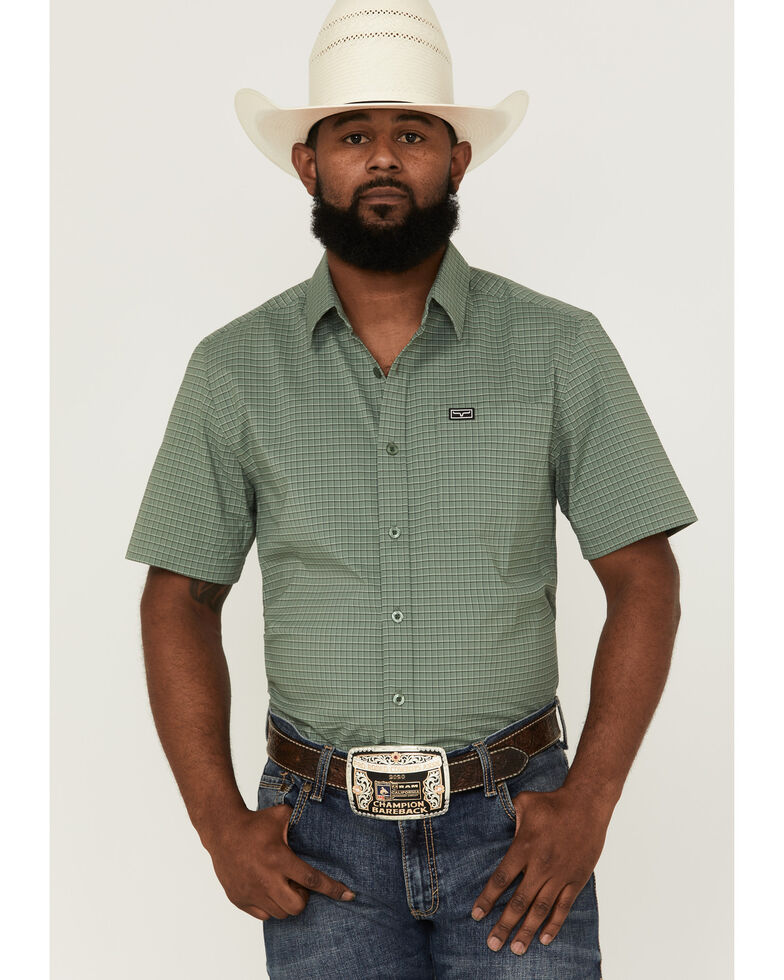 Kimes Ranch Men's Spyglass Mini Check Short Sleeve Button-Down Western Shirt , Sage, hi-res