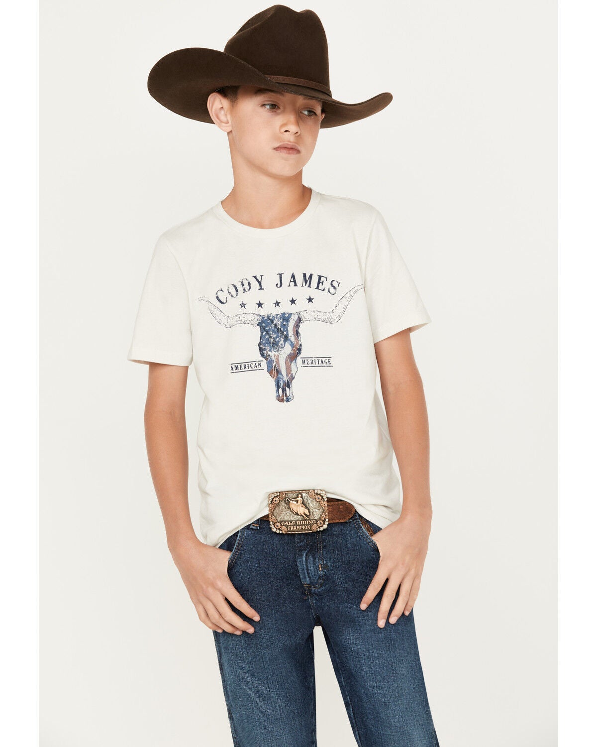 Cody James Boys' CJ Steer Head Short Sleeve Graphic T-Shirt, Ivory, hi-res