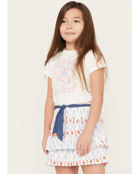 Shyanne Girls' Printed Skirt Set - Printed Skirt with Graphic Tee, White, hi-res