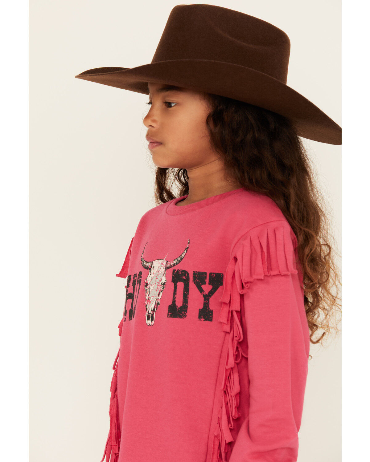 Image #2 - Rock & Roll Denim Girls' Howdy Fringe Long Sleeve Graphic Tee, Pink, hi-res