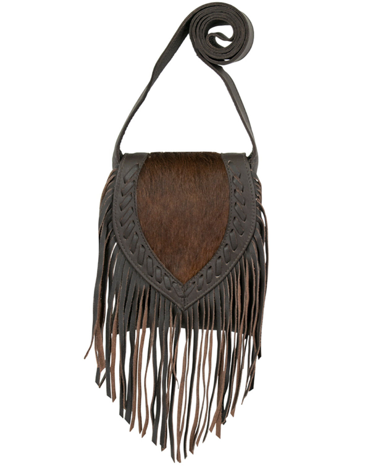 Image #1 - American West Women's Brindle Hair-On Fringe Saddle Crossbody, Chocolate, hi-res